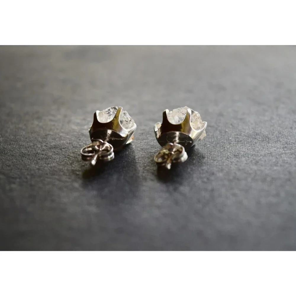Lake County diamond earrings, 925 sterling silver, raw gemstones